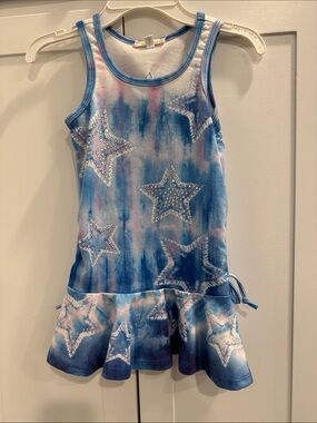Girls Blue Tie-Dye Star Tank Dress